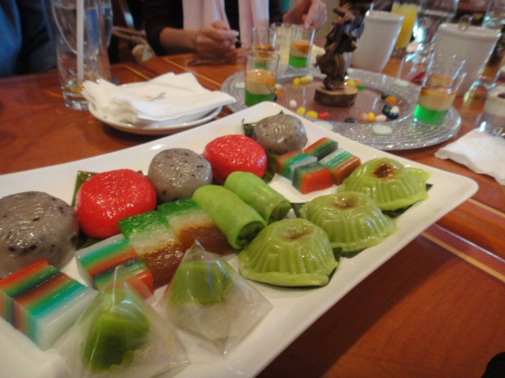 Round off the buffet on a sweet note with a colourful assortment of Nyonya kuehs